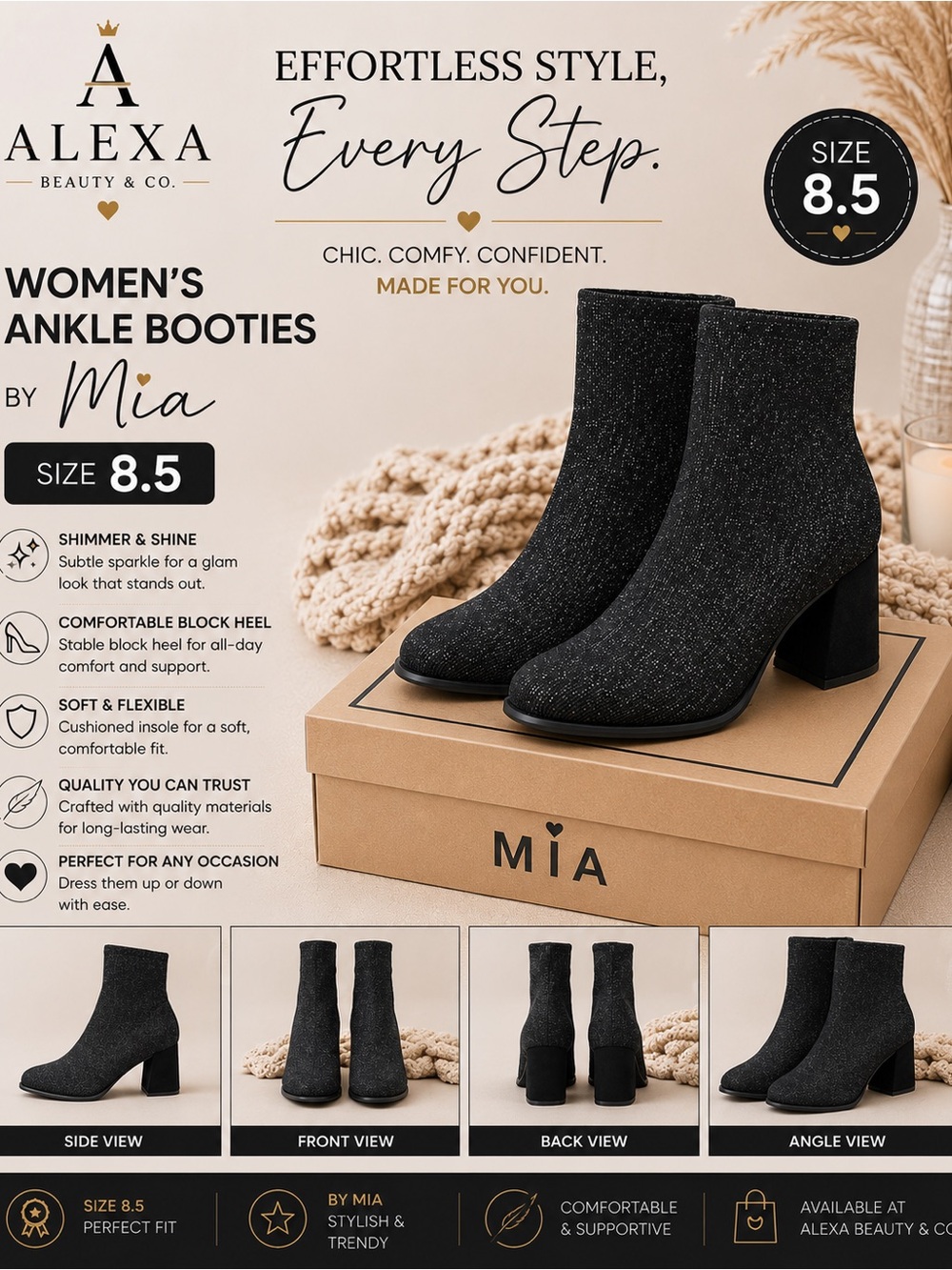MIA Black Sparkle Women's Ankle Booties